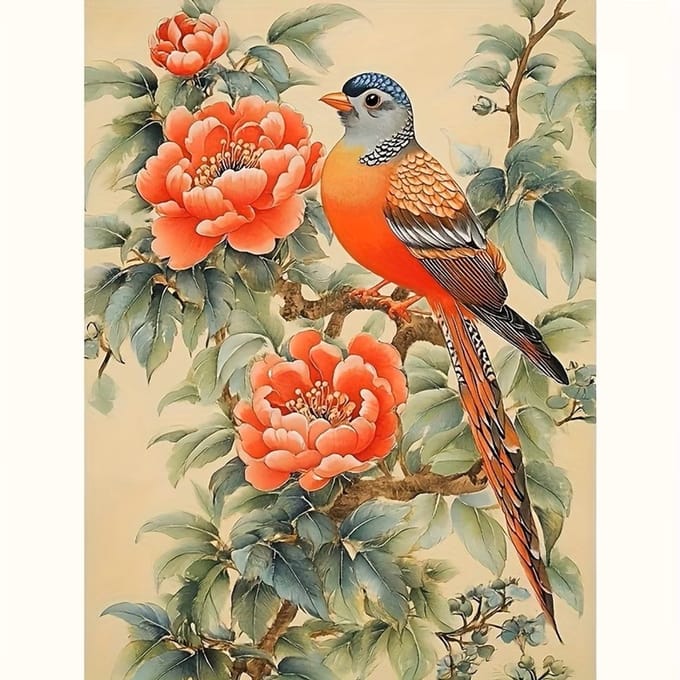 50x40cm Diamond Painting vogel op tak (vierkant) nr 6