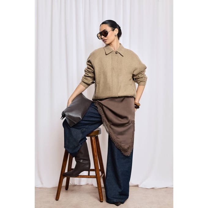 boohoo Dames Wolblend Ritsfront Jas | Tan | Maat: 8