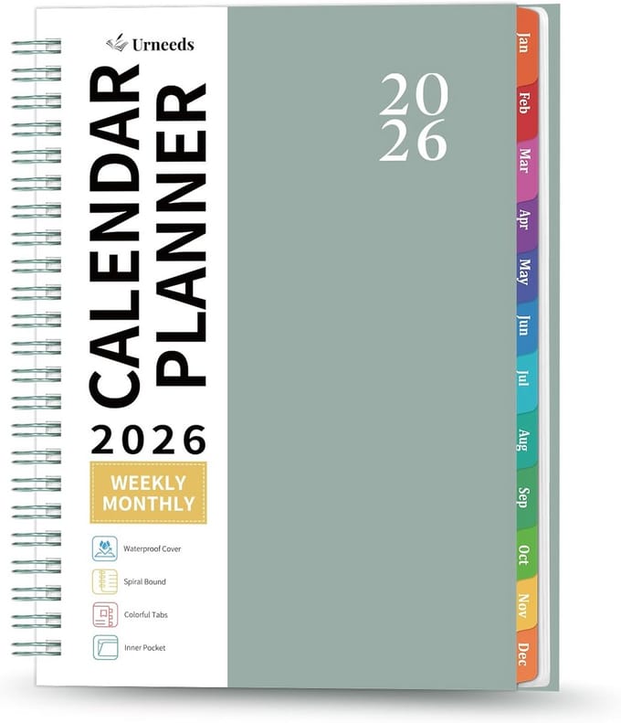 Agenda 2026 - Weekplanner Maandplanner - Afspraken Plannen - Spiraalbinding Binnenzak - 21.5 x 16.2 cm - Groen
