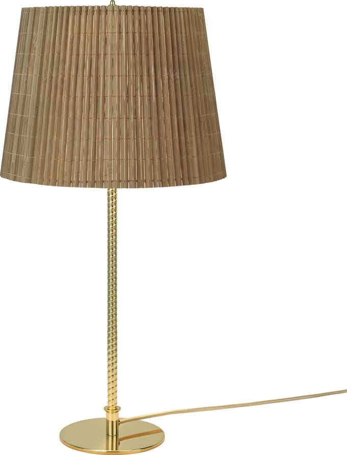 Gubi tafellamp 9205, messing, kap van BAMBUS, hoogte 58 cm