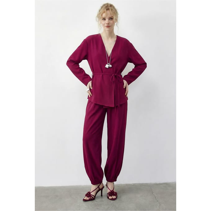 Gordel Gedetailleerde Blouse en Joggingbroek Twee Stuks Set