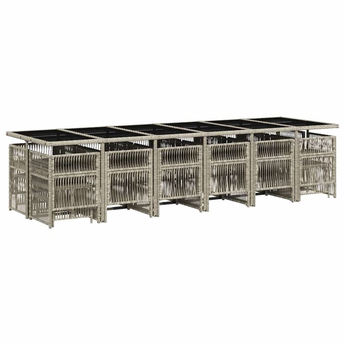vidaXL - 17-delige - Tuinset - met - kussens - poly - rattan - lichtgrijs