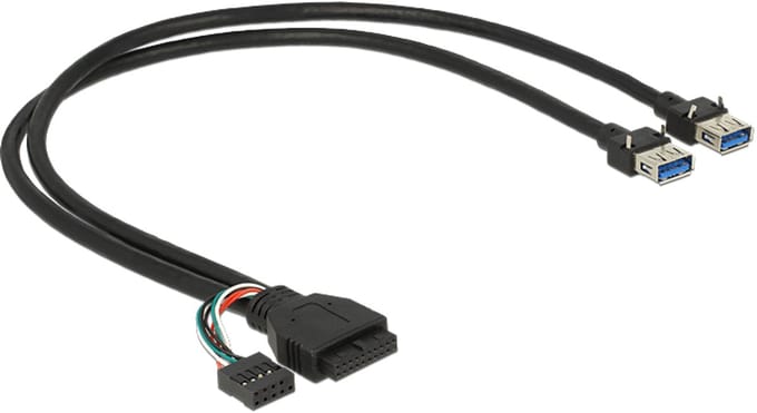 DeLOCK 0.45m USB 3.0 pin + USB 2.0 pin / 2 x USB 3.0 A USB-kabel 0,45 m 2 x USB A Vrouwelijk Zwart