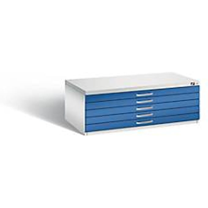 Tekeningkast van staal, voor formaten tot A1, 5 schuifladen, lichtgrijs/blauw