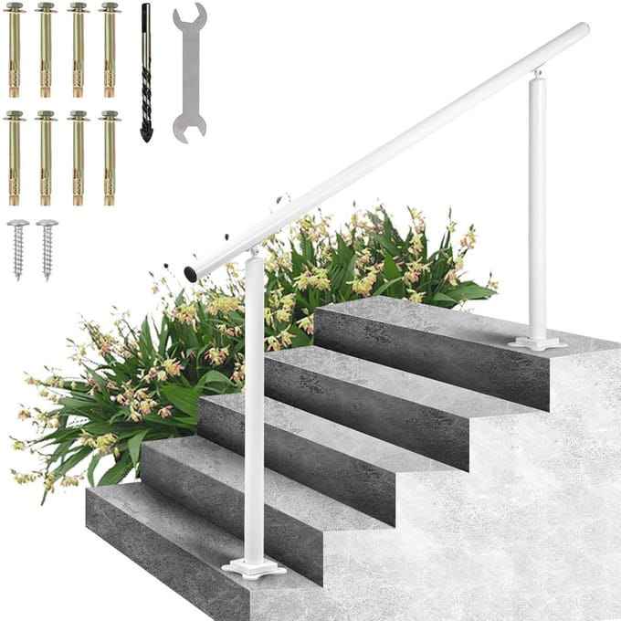 Trapleuningset Aluminium - Buitenleuning Trappen - Veiligheid Ondersteuning - Verstelbare Hoek - 15 meter - Wit