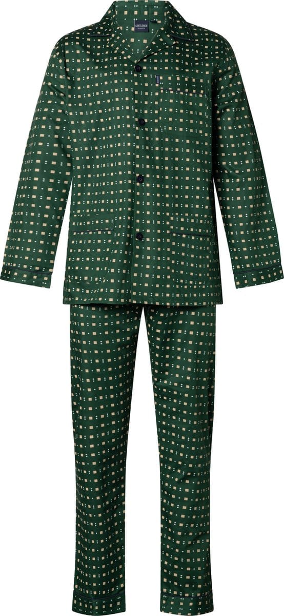 Gentlemen heren pyjama poplin - maat 48 - Blocks & dots - groen