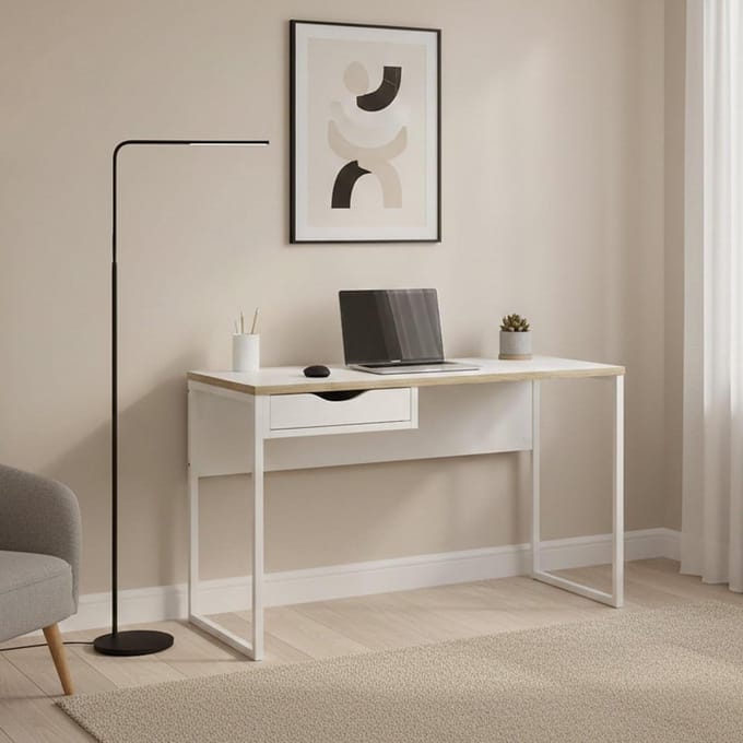 Bureau - Werktafel PC - Thuiswerken Organiseren - Ruimtebesparend Design - 130x48x77 cm - Wit