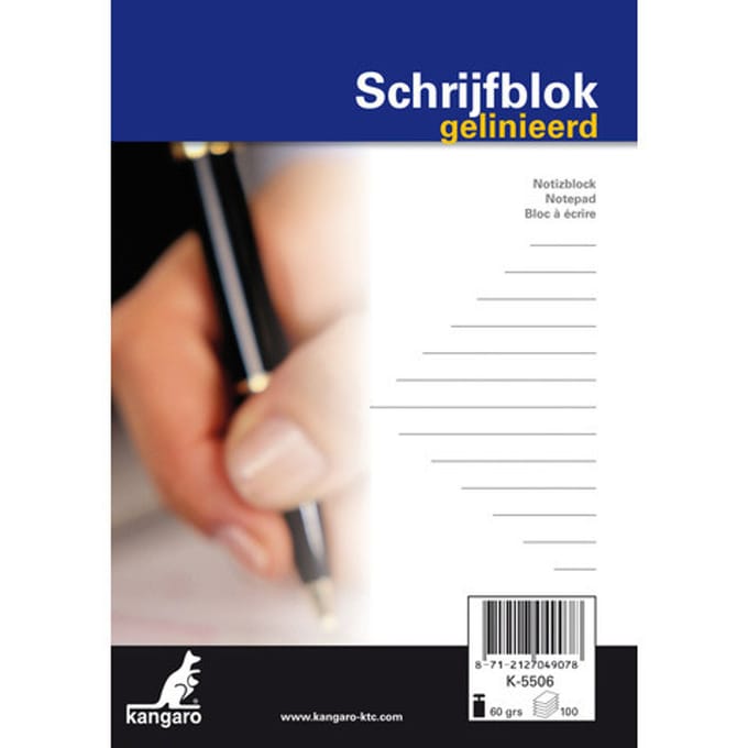 Kangaro schrijfblok - A6 - met lijn - 60 grams - 100 vel - notitieblok