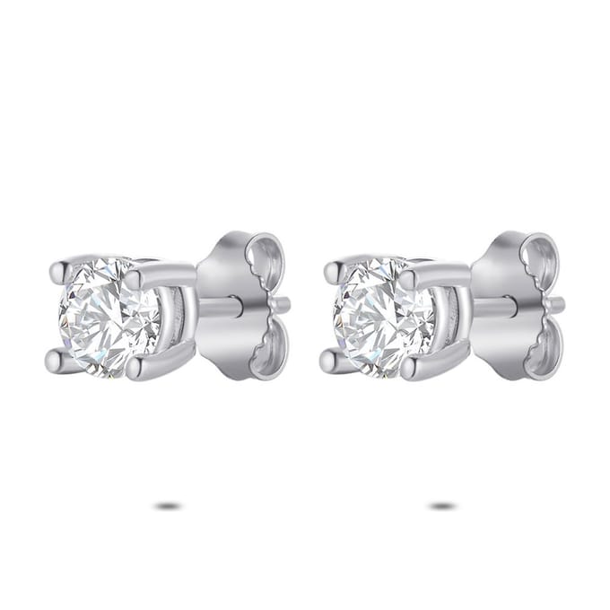 Twice As Nice Oorbellen in zilver, 1 zirkonia, 5 mm