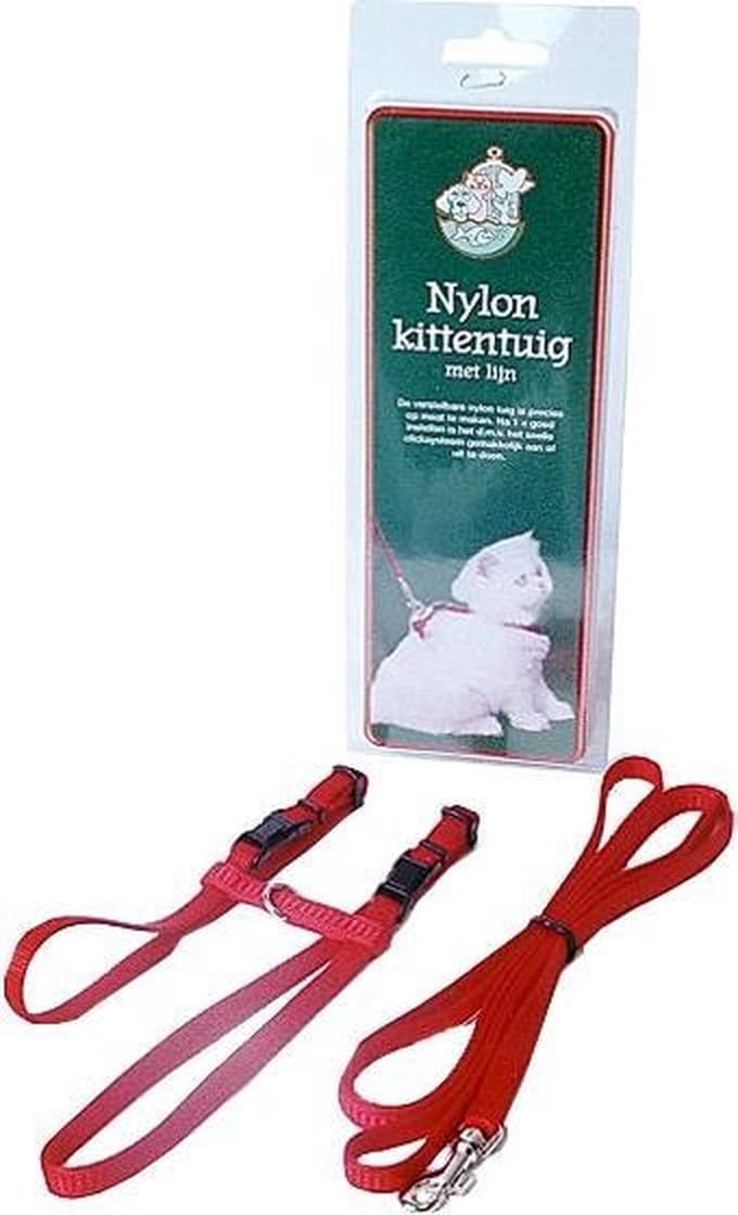Boon kittentuig met lijn nylon rood rood