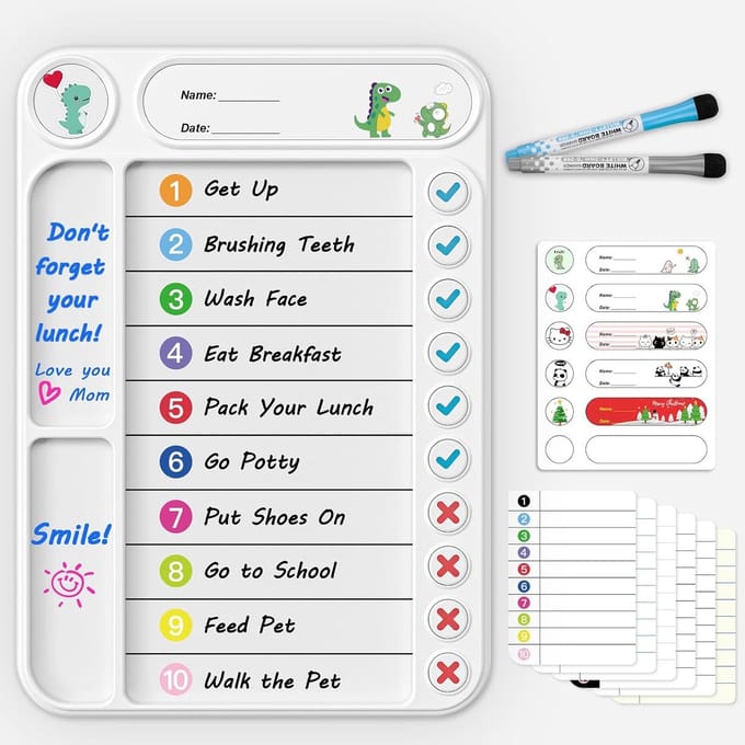 Famanu - Magnetisch routinebord Easy-Check – ADHD taaktracker met standaard – To do lijst planning tool met herbruikbare vellen
