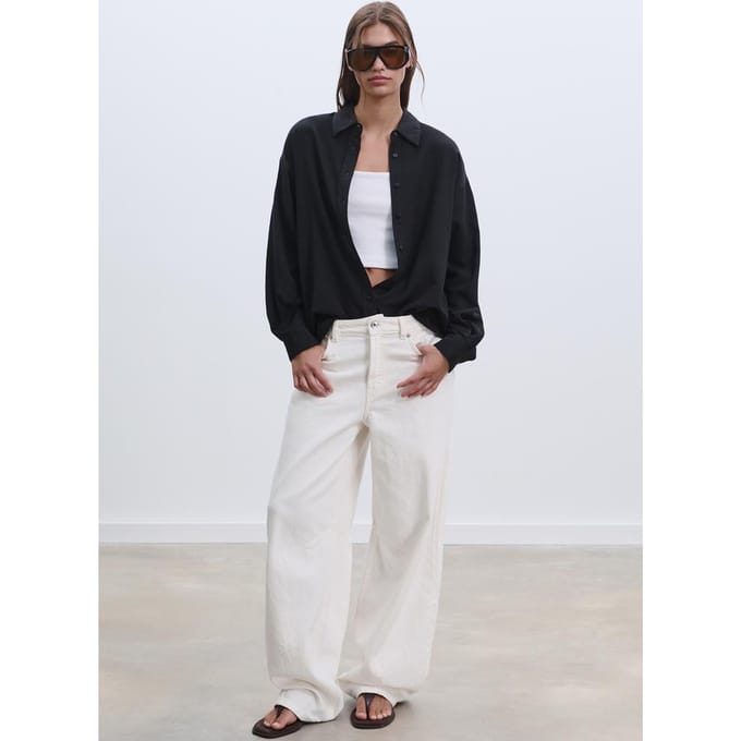 Stradivarius Soepelvallende blouse met linnenlook  Zwart S