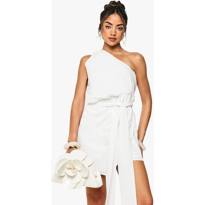boohoo Dames Linnenlook Wikkel Detail Mini Jurk | Wit | Maat: 42