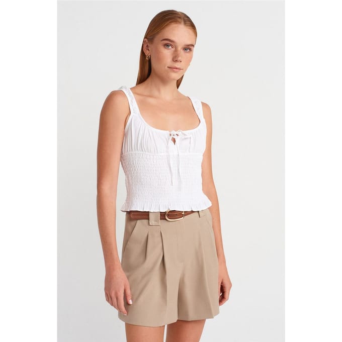 Getailleerde Cropped Mouwloze Blouse met Strikvoorkant
