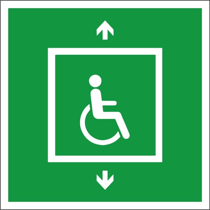 Evacuatielift voor invalide sticker, E070 50 x 50 mm - 10 stuks per kaart