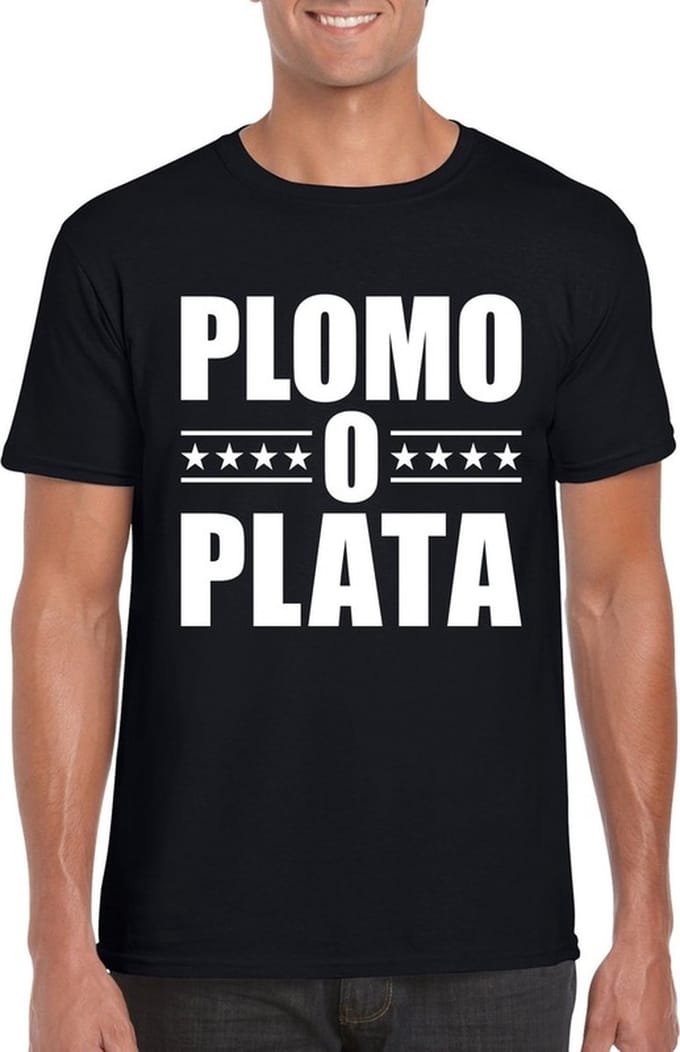 Zwart plomo o plata t-shirt voor heren M