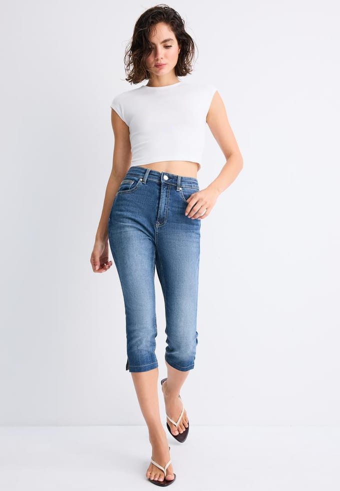 Stradivarius Capri jeans  MIDDENBLAUWE DENIM WASSING 40