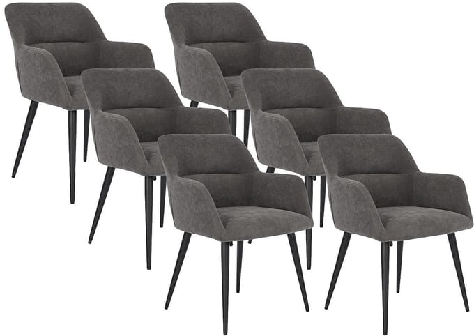 Vente-unique Set van 6 stoelen HEKA - Met armleuningen - Stof en metaal - Grijs