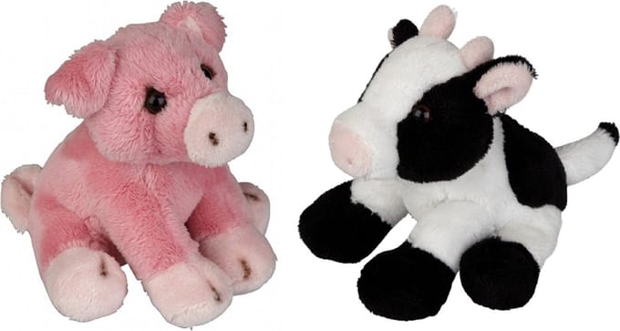 Ravensden - Boerderij dieren pluche knuffels - 2x stuks - Varken en Koe - 15 cm