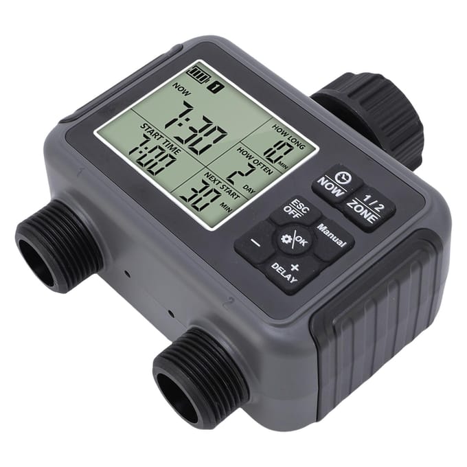 Automatische Besproeiingstimer LCD-scherm 3/4-1/2 Inch Kraan 2-Zones Bewateringstimer voor Buitentuin gray
