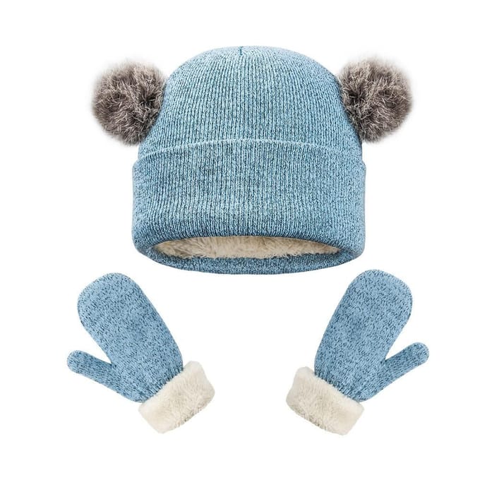 Kinder Gebreide Muts Handschoenen Tweedelige Set Verdikte Koudebestendige Wollen Muts Winter Winddicht Oorwarm Set gray