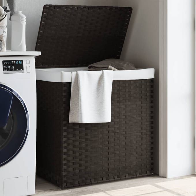 vidaXL - Wasmand - met - 2 - vakken - 53x35x57 - cm - poly - rattan - donkerbruin