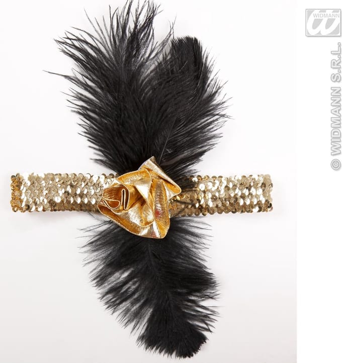 1920s pailleten hoofdband goud met bloem en veren