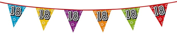 Boland Vlaggenlijn 18 jaar - multicolor - glitters - 8 meter - kunststof - vlaggetjes