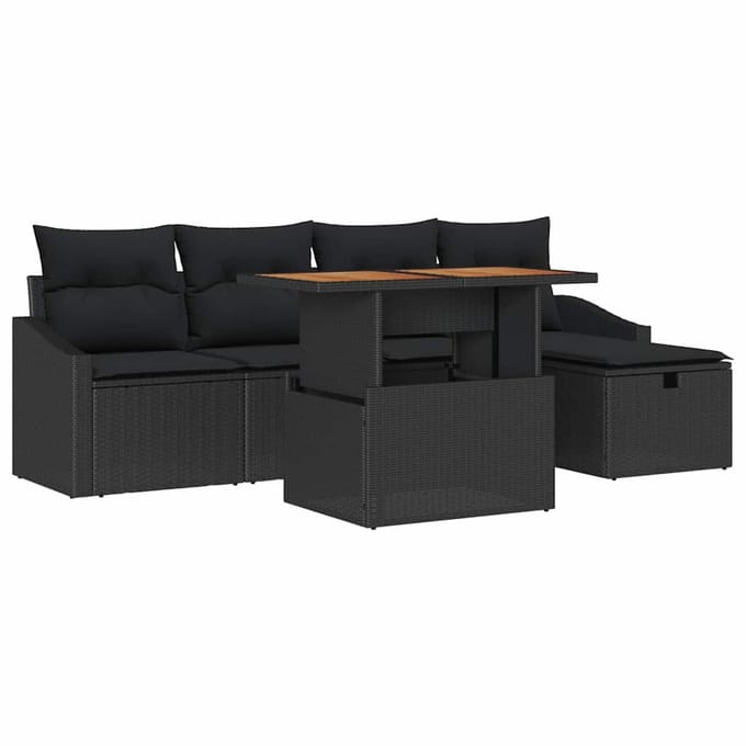 vidaXL - Tuinbank - Set - 6 - st - Zwart - poly - rattan