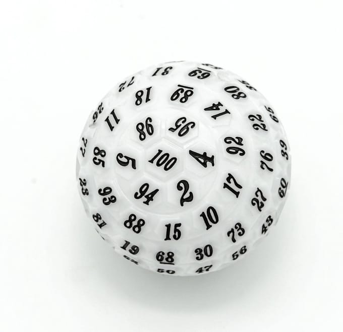 Lapi Toys - D100 dobbelsteen - D100 dice - DnD Polydice - 1 stuk - Acryl - Dungeons and Dragons - D&D - Pathfinder - RPG - Wit