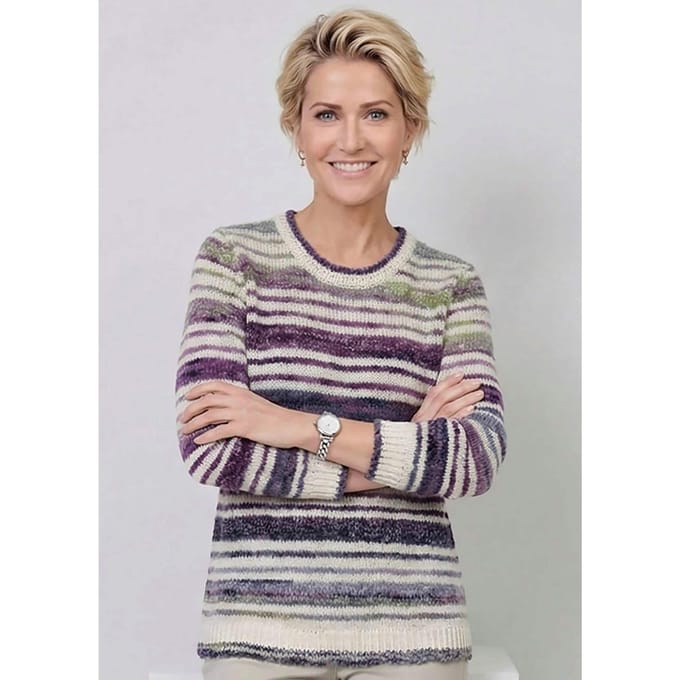 Tricot pullover met meerkleurige strepen - bessen / gedess. - Gr. 22 van Goldner Fashion