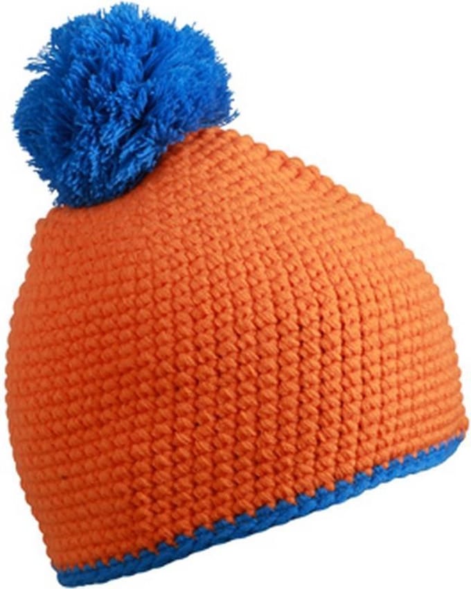 Myrtle Beach - Unisex Contrasterende Gestreepte Muts met Pompom (Oranje/Blauw)