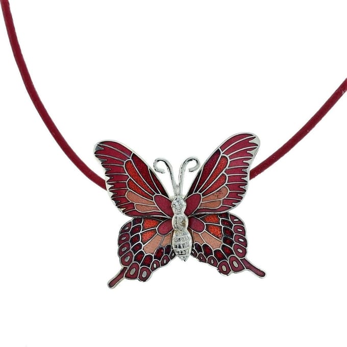 Behave - Vlinder ketting dames - Emaille rood - Retro sieraden trend
