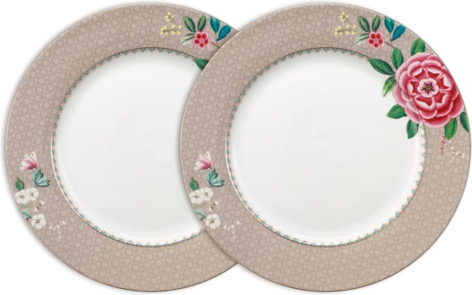 Pip Studio Blushing Birds Dinerborden - Khaki - Porselein - Set van 2 - 26.5cm