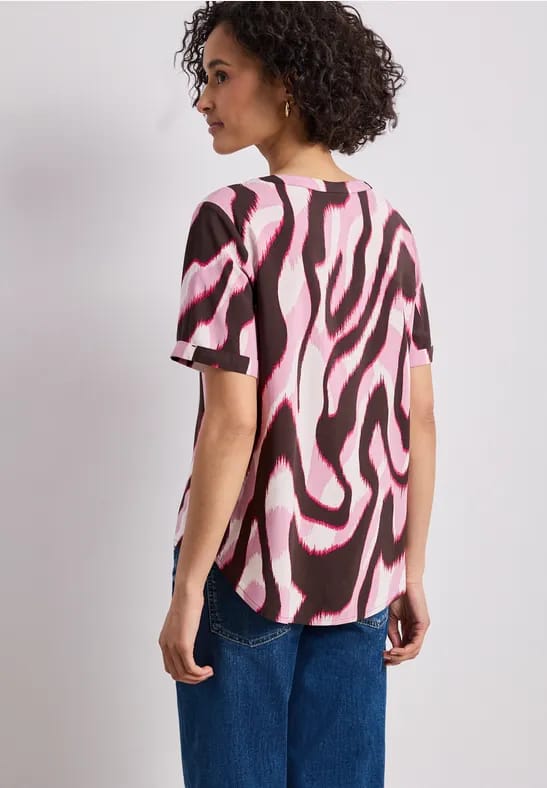Blouse met korte mouwen, gespleten hals en print
