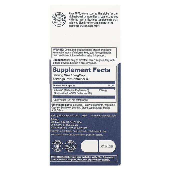 Berberine Fytosoom, 550 mg, 30 Veggie Capsules
