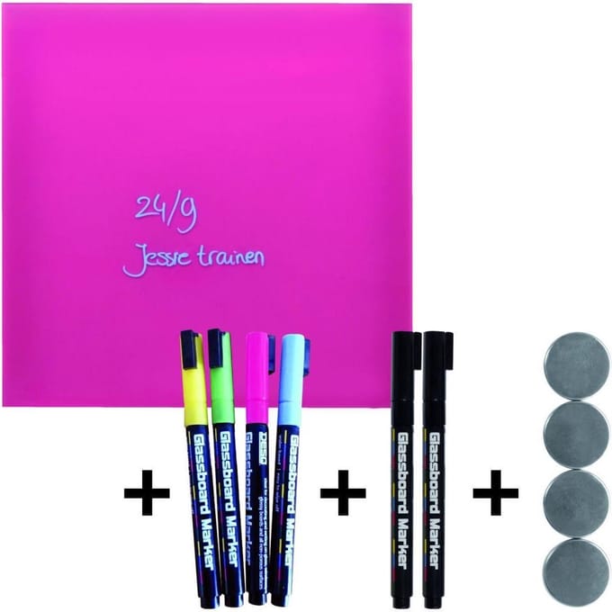 DESQ® Magnetisch Glasbord - Set PRO - 35x35 cm - Roze