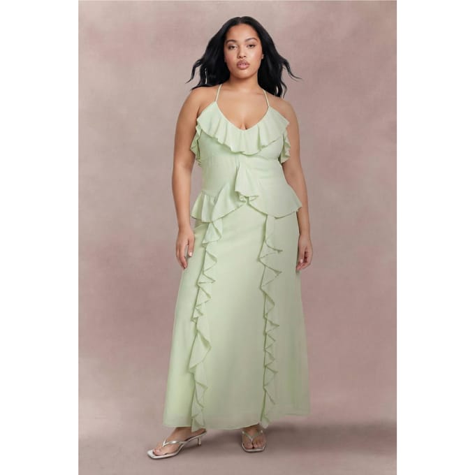 boohoo Dames Plus Halter Ruches Maxi Jurk | Verstandig | Maat: 44