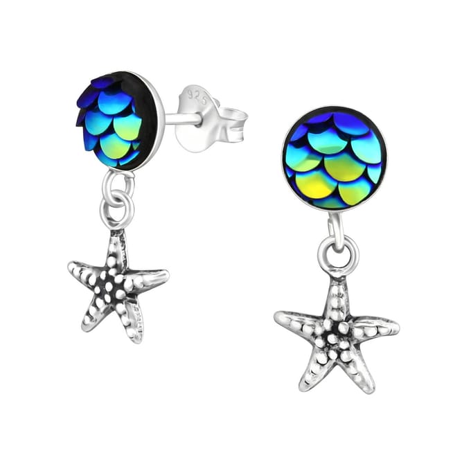 Amanto Oorbellen Chidera Blue - 925 Zilver E-Coating - Zeester - 18x8mm