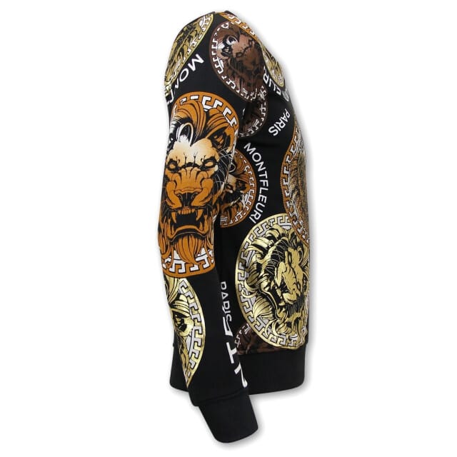 Heren Sweater met Print - Leeuw Head - 3727 - Zwart