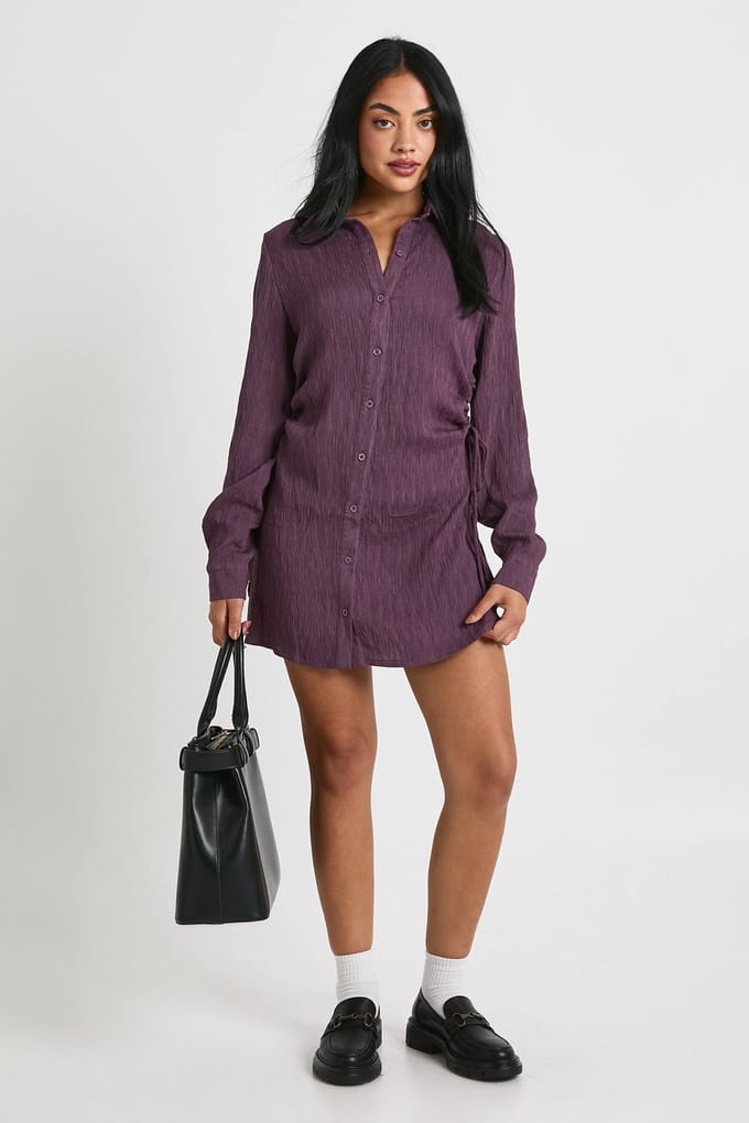 boohoo Dames Getextureerde geruched hemdjurk | Purple | Maat: 8