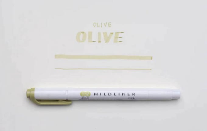 Zebra Mildliner Double-Sided Highlighter - Fine / Bold – Mild Olive / WKT7-MOL