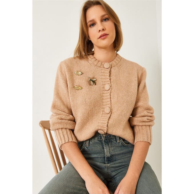 Getextureerde Brei Cardigan met Pompom