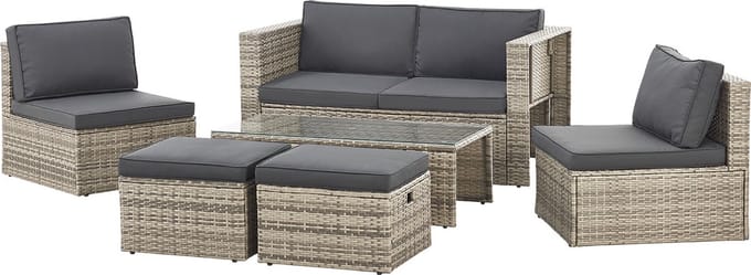 Juskys Polyrotan Loungeset / Tuinset Salou - Grijs - Incl. Kussens