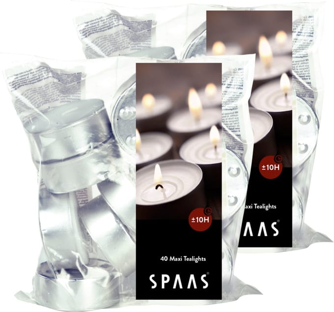Spaas Maxi Theelichten Kaarsen Grootverpakking - Wit - circa 10u – Ø5,8cm - 80 stuks