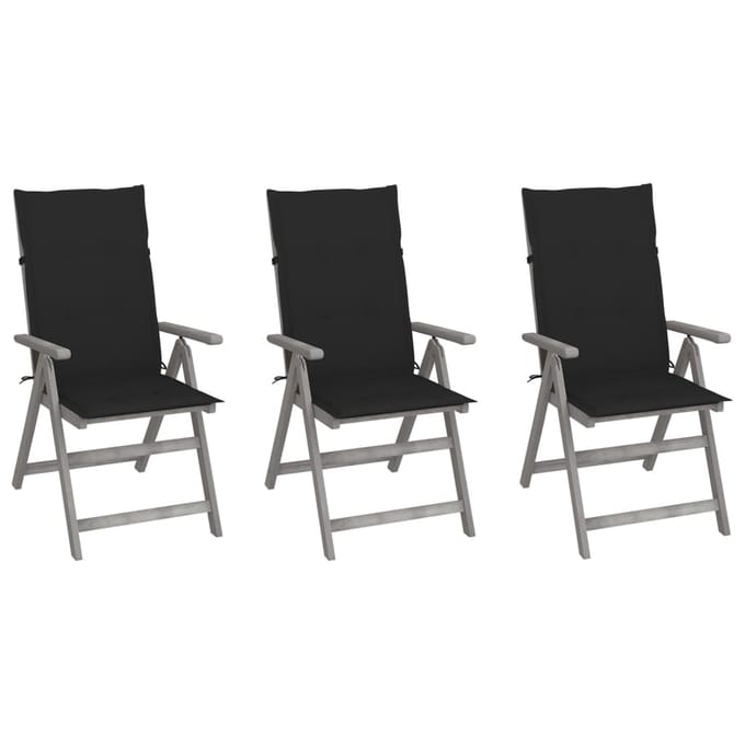 vidaXL - Tuinstoelen - 3 - st - verstelbaar - met - kussens - massief - acaciahout