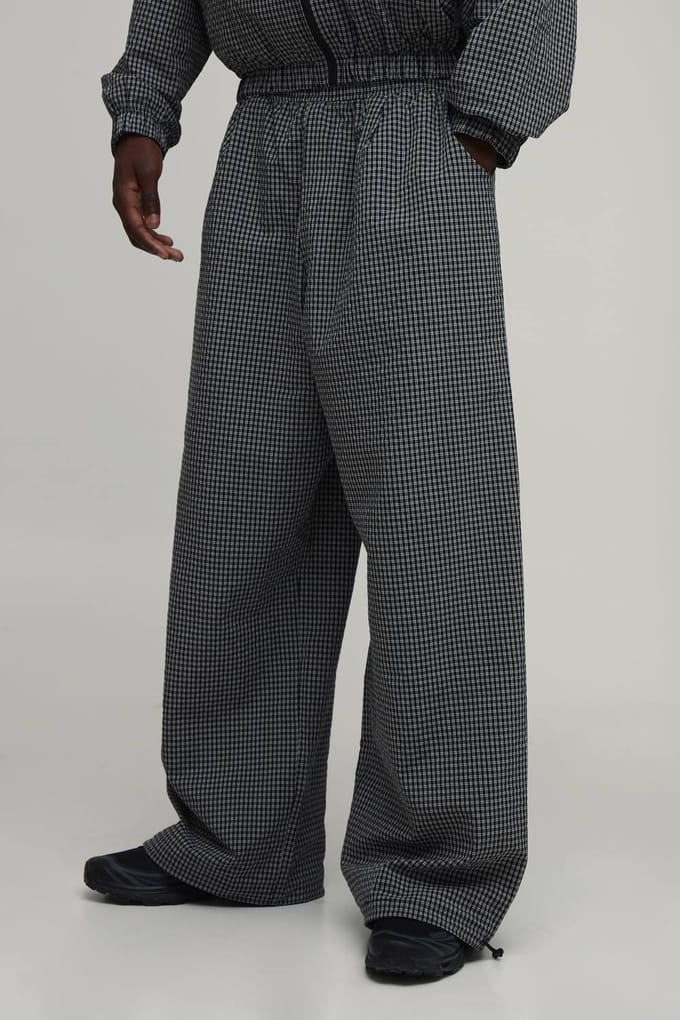 Extreme Parachute Grid Check Nylon Track Pants | Black | Size Small