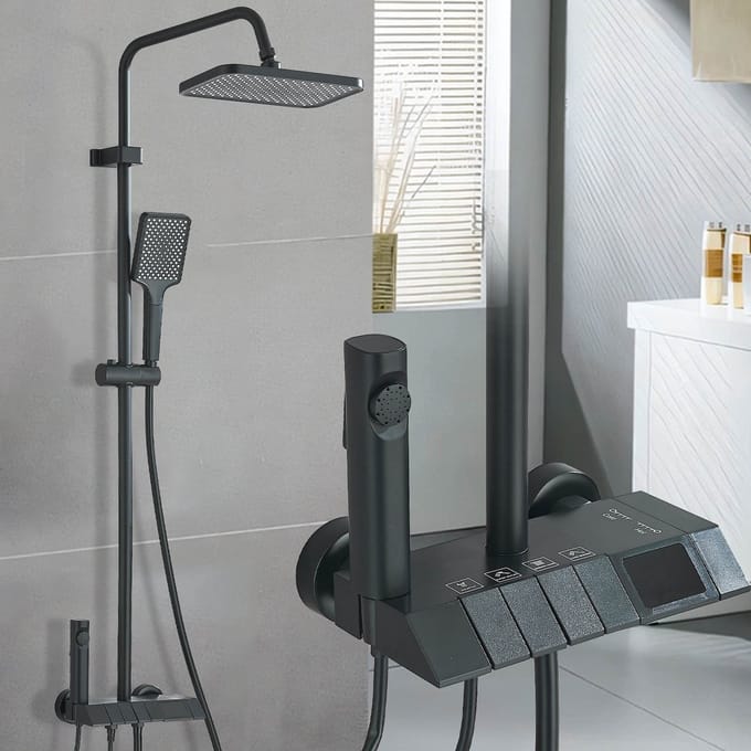 Mat Zwarte Doucheset Regendouche Set – 4 Functies – Vierkante Regendouche & Handdouche – RVS – Met Bidetsproeier