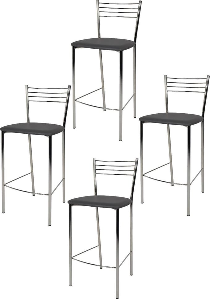 Tommychairs Elegance - Eetkamerstoelen - Set van 4 - Chroom & Donker Grijs - Kunstleer