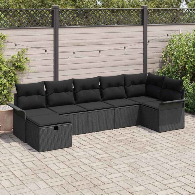 vidaXL - Tuinbank - Set - 7 - st - Zwart - poly - rattan